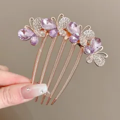 Rhinestone Butterfly Insert Comb For Updo Barrettes - Purple - View 1