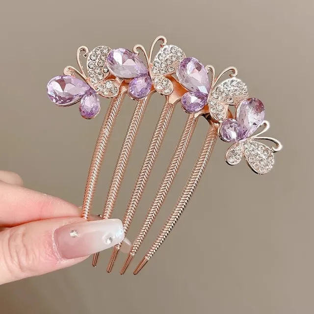 Rhinestone Butterfly Insert Comb For Updo Barrettes Purple - Shop at LoveMi