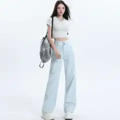 Women's All-match Casual Straight-leg Wide-leg Jeans - Blue Trousers - View 1