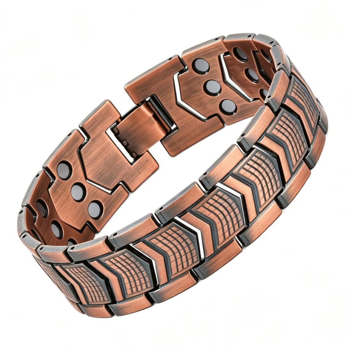 Red Copper Bracelet With A Vintage Fashionable Cross Design Inlaid With Full Magnetic Stones