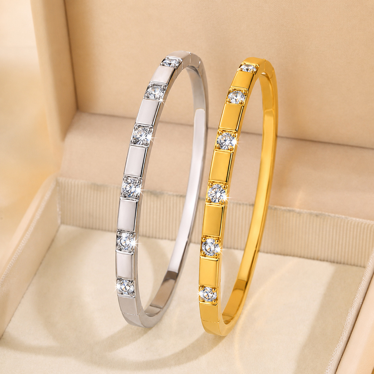 Gold-Plated Bracelet with Diamond Accents