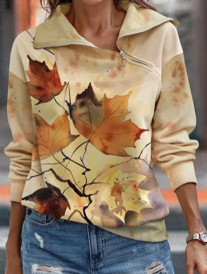 Trendy Abstract Printing Long Sleeve Zipper Sweater For Women - Ddhk8K221011G-3Xl