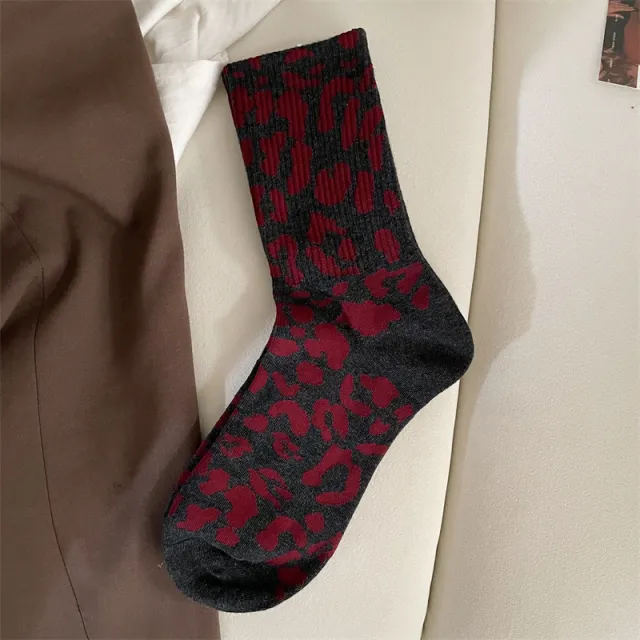 Women's Mid Tube Stockings Brown Leopard Pattern Sports Stockings Ankela Red - Shop at LoveMi