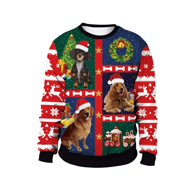 Women's Christmas Animal Print Pullover Round Neck Couple Sweater Sb102 075 - Shop at LoveMi