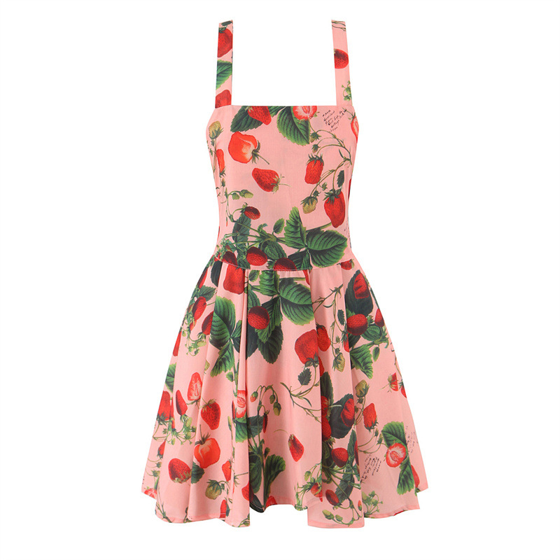 Strawberry Print Mini Women's Dress