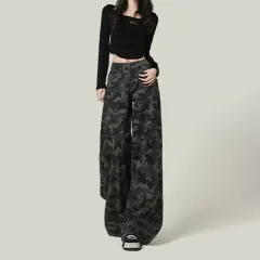 Women's American-style Wide-leg Camouflage Jeans - 7724 Camouflage-M - View 1