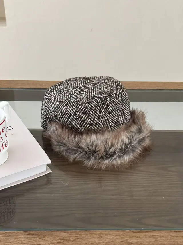 Korean Niche design Faux Fur Vintage Flat top Hat Brown - Shop at LoveMi