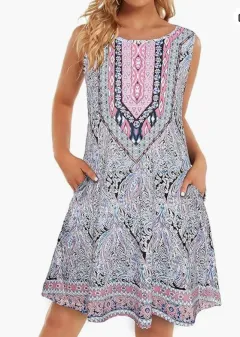 Women's Vest Dress Round Neck Sleeveless 3D Printing - Qkzzn0967 - View 1