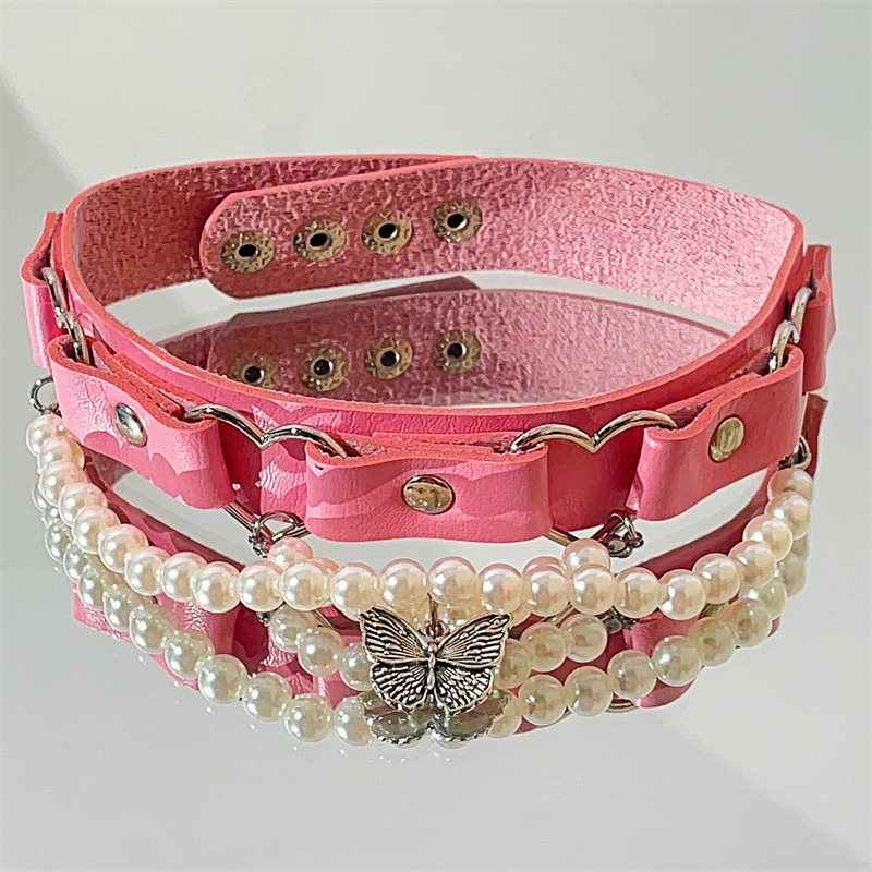 Women's Leather Pearl Necklace