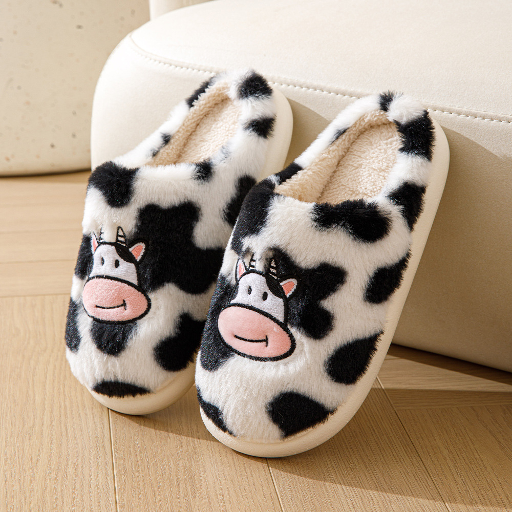 Cartoon Cow Cotton Slippers Indoor Non-slip Warm House Shoes Winter — image 1
