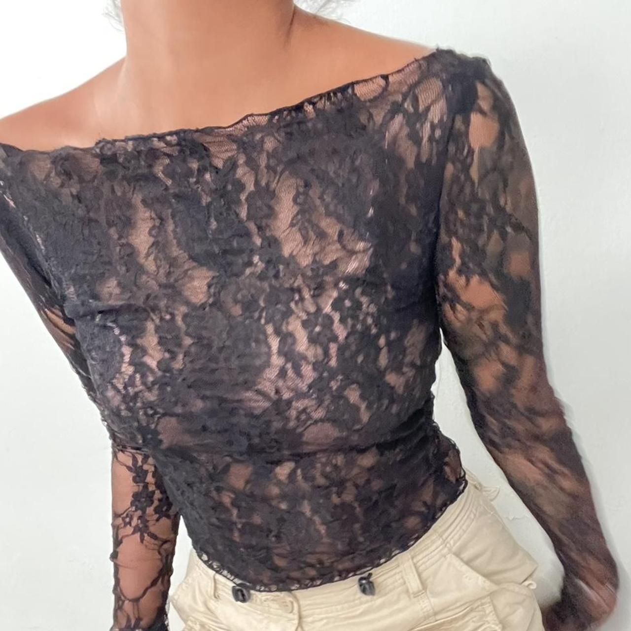 New Hot Girl Style Sexy Solid Color Lace Stitching Long Sleeve Black - Shop at LoveMi