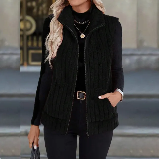 Women's Casual Versatile Lapel Zip Vest Top Black - Shop at LoveMi