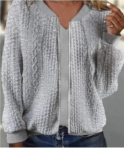 Women's Jacquard Long Sleeve Casual Short Coat Light Gray - Shop at LoveMi
