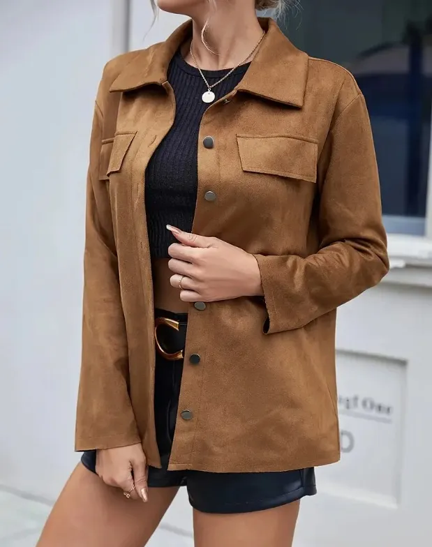 All match Leather Cardigan Slim fit Jacket Women Light Brown - Shop at LoveMi