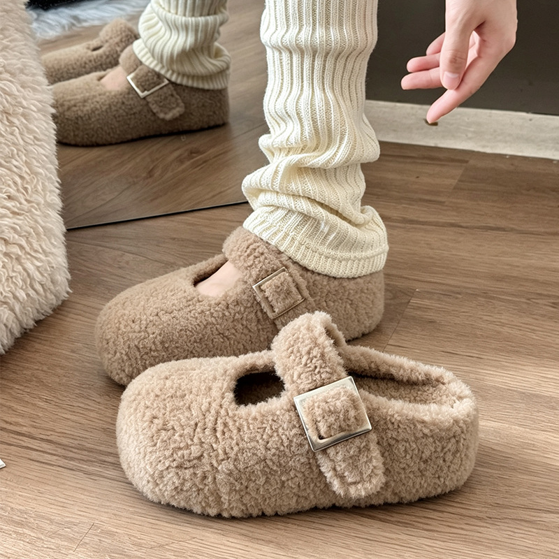 Women's Chunky-sole Birkenstock-style Fuzzy Mule Slippers