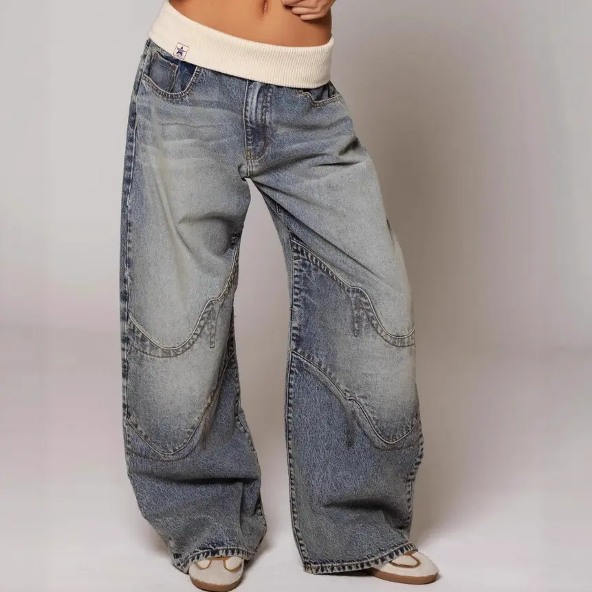 Loose-fitting Straight-leg Jeans with Pockets Fashion Casual Trousers Street-style
