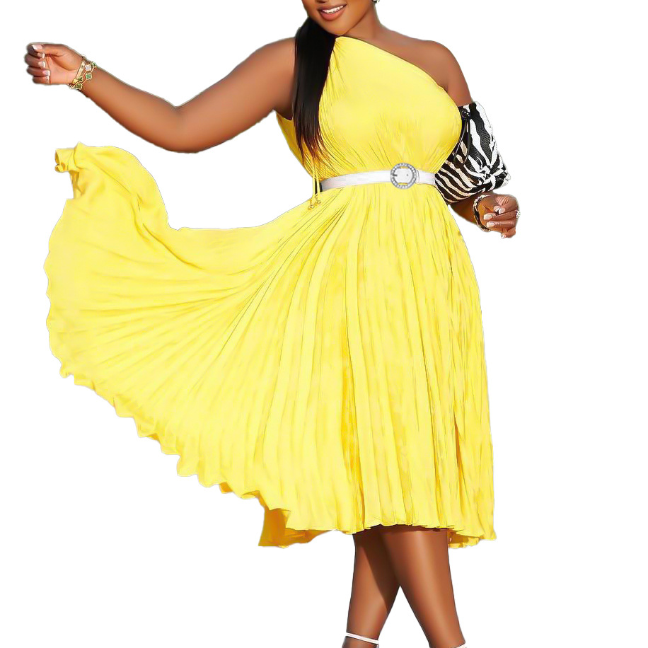 Womens Solid-Colored Pleated Maxi-Skirt Casual Dress 5