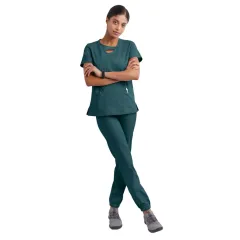 Short Sleeve Hollow Work Clothes Hospital Operating Room Hand-washing Clothes Suit - Dark Green - View 1