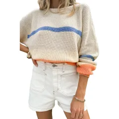 Autumn New Round Neck Loose Leisure All-matching Multicolor Sweater - Multicolor - View 1