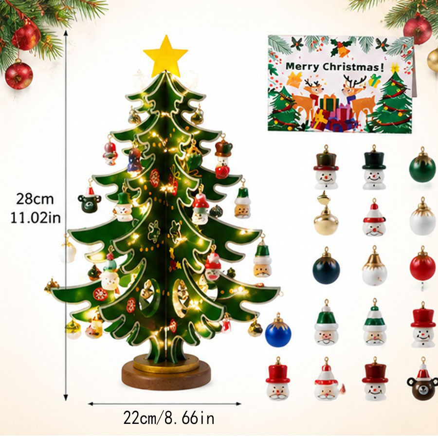 Wooden christmas tree ornament decoration (style 1078)