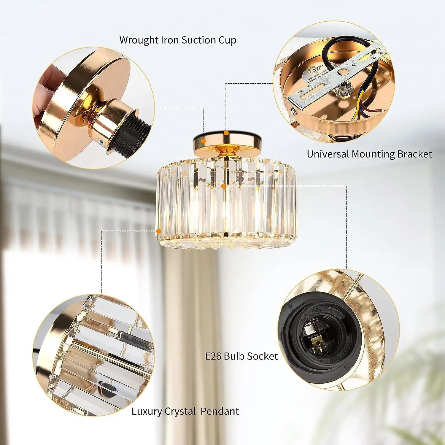 Milky White Ceiling Bedroom Lighting Crystal Lamp