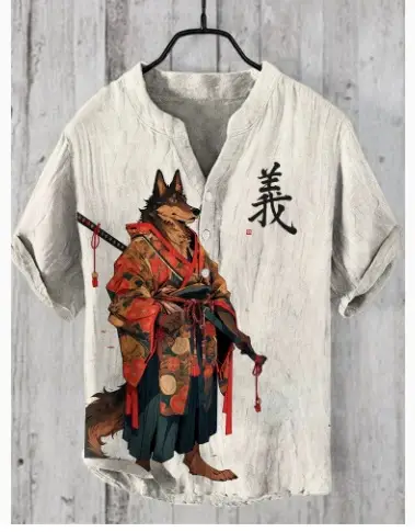 3D Digital Thermal Transfer Button Stand Collar Short Sleeve Shirt