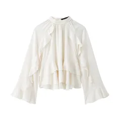 New Women's Classic Fashion Laminated Decoration Shirt - White - View 1