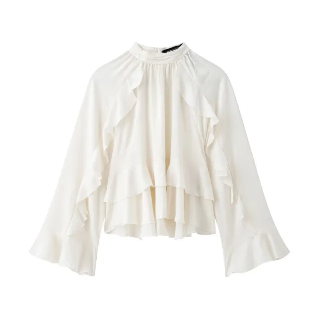 New Women's Classic Fashion Laminated Decoration Shirt White - Shop at LoveMi
