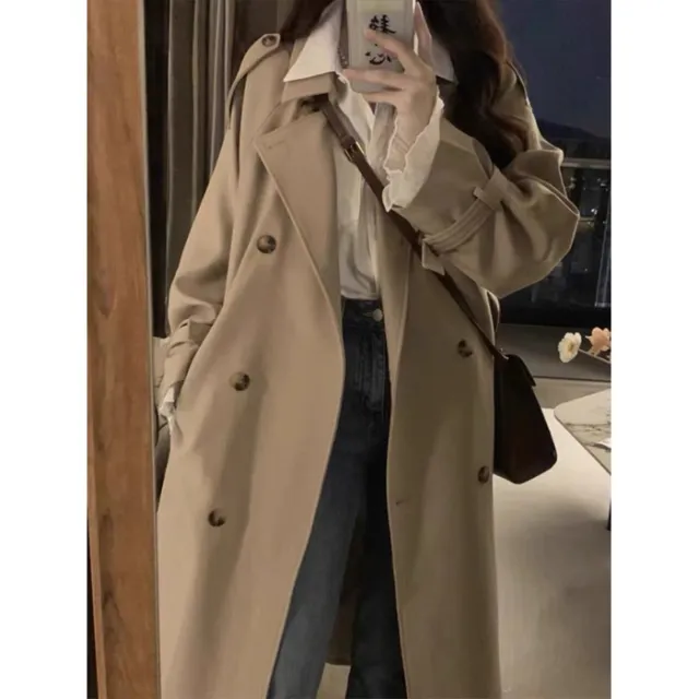 New Spring And Autumn British Style Mid length Early Autumn Trench Coat For Women Khaki - Shop at LoveMi