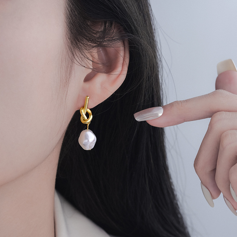 Womens French Vintage Baroque Pearl Earrings