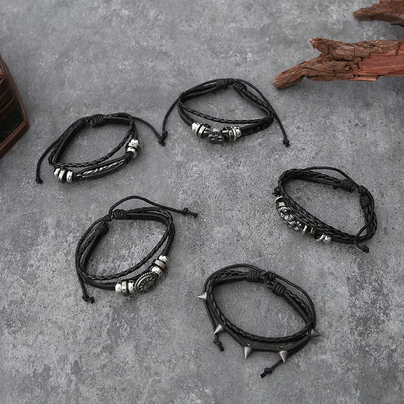 Cross-border Hot Selling European And American Style Jewelry Punk New Cow Leather Button Bracelet