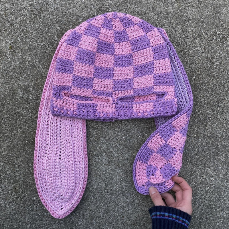 Purple Checkered Rabbit Ears