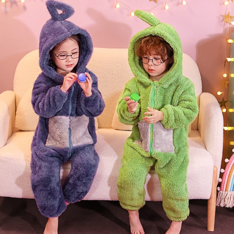 Coral Fleece Boys And Girls Anti-kick Thickened Home Pajamas - Image 3