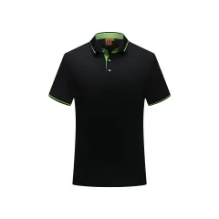 Lapel Embroidery Cotton Short-sleeved T-shirt - Black - View 1