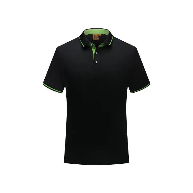 Lapel Embroidery Cotton Short sleeved T shirt Black - Shop at LoveMi