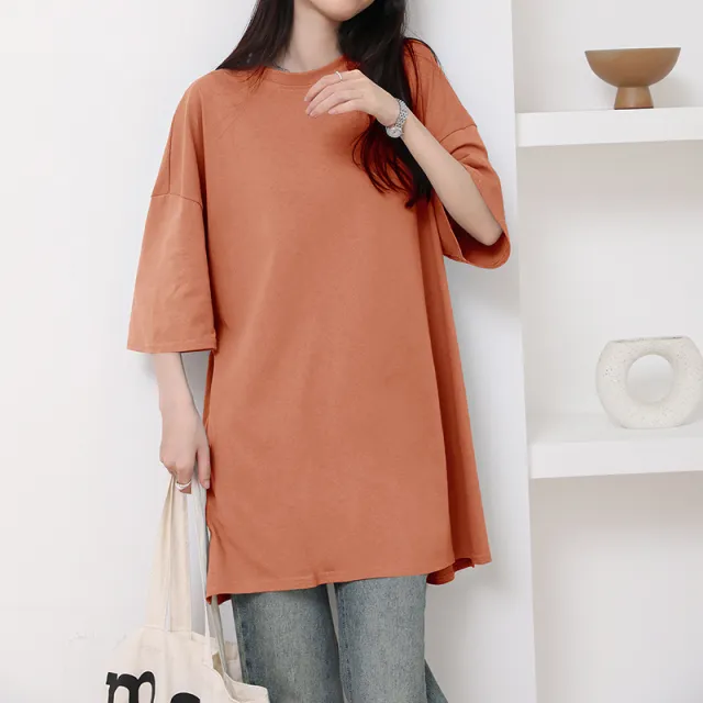 Summer Pure Cotton T shirt Side Slit Casual Orange Red - Shop at LoveMi