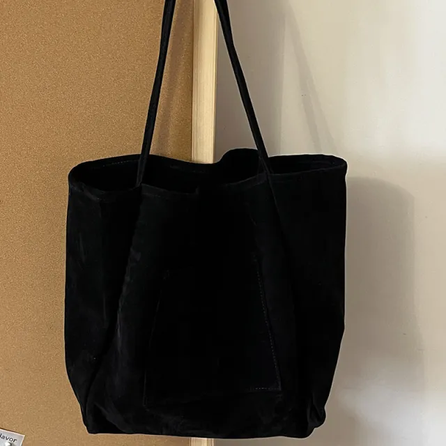 Autumn And Winter Large Capacity Suede Idle Style Shoulder Bag Versatile Handheld Shopping Bag Black - Shop at LoveMi