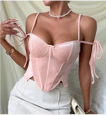Women's Spicy Girl Style Strappy Bandage Bustier Top Pink - Shop at LoveMi