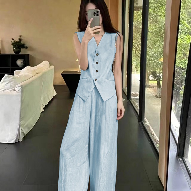 Womens Vest And Wide-leg Pants Two-piece Set