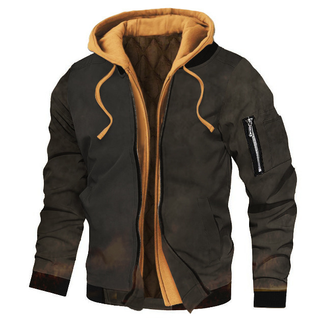 Autumn And Winter Thick Plus Size Men's Solid Color Hooded Jacket - Picture 10 of 24