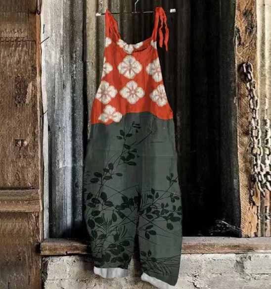 Womens 3D-printed Fashionable Versatile Casual Jumpsuit Pants