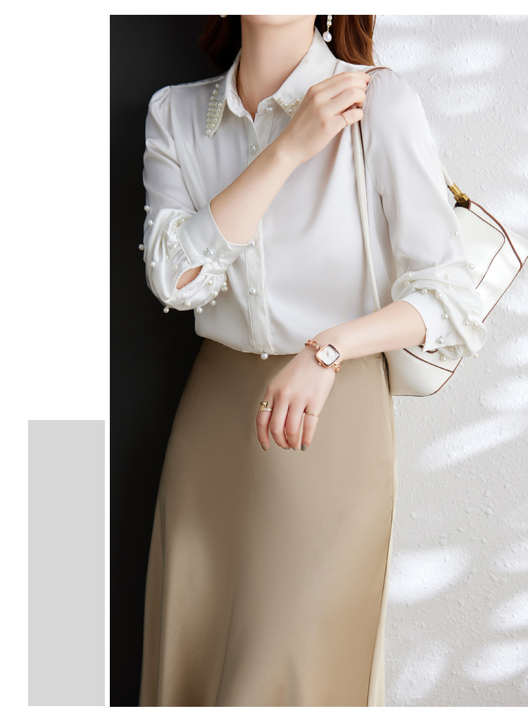 Beaded Lapel Long Sleeve Cardigan Shirt with Regular Fit Beaded Lapel Long Sleeve Cardigan Shirt with Regular Fit