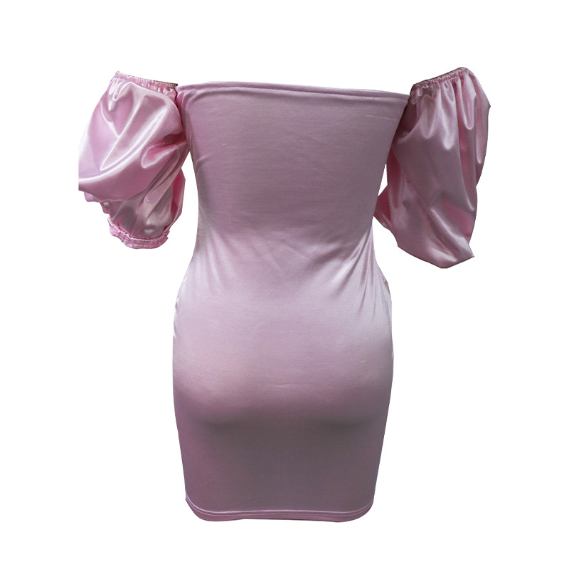 Pink Off-Shoulder Satin Balloon-Sleeve Mini Dress — product details and sizing image 10