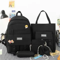 High Capacity Nylon Backpack For Middle School Students, Five Piece Set - Black - View 1
