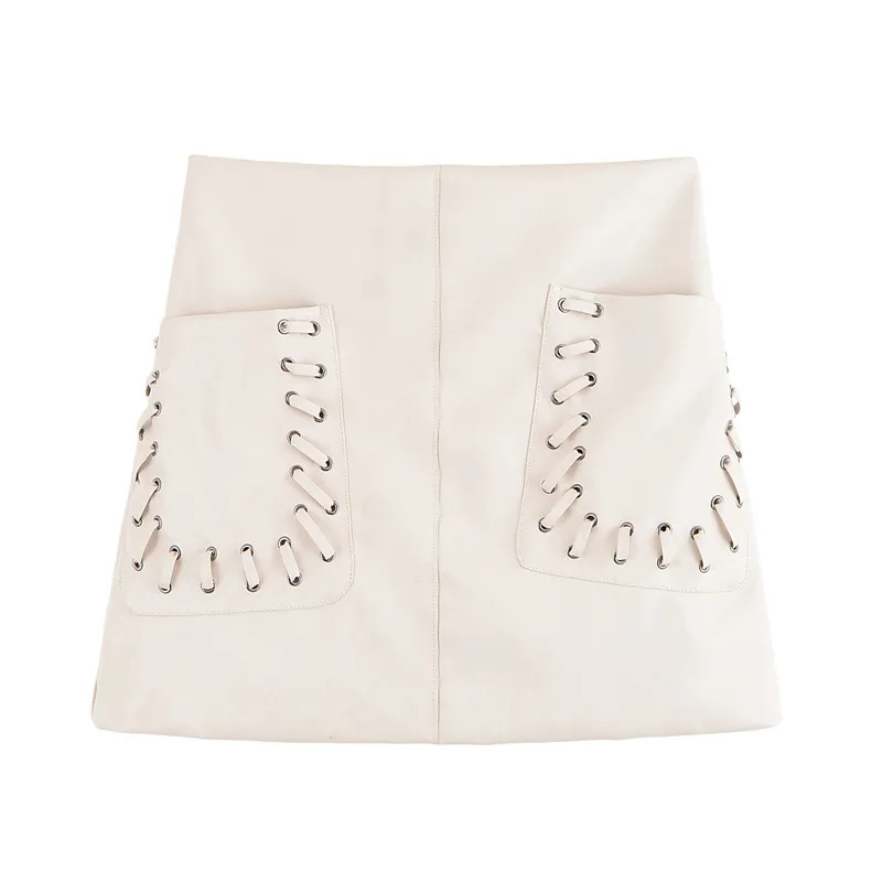 Fashion Slim Coated Fabric High Waist Mini Skirt - Picture Color-L