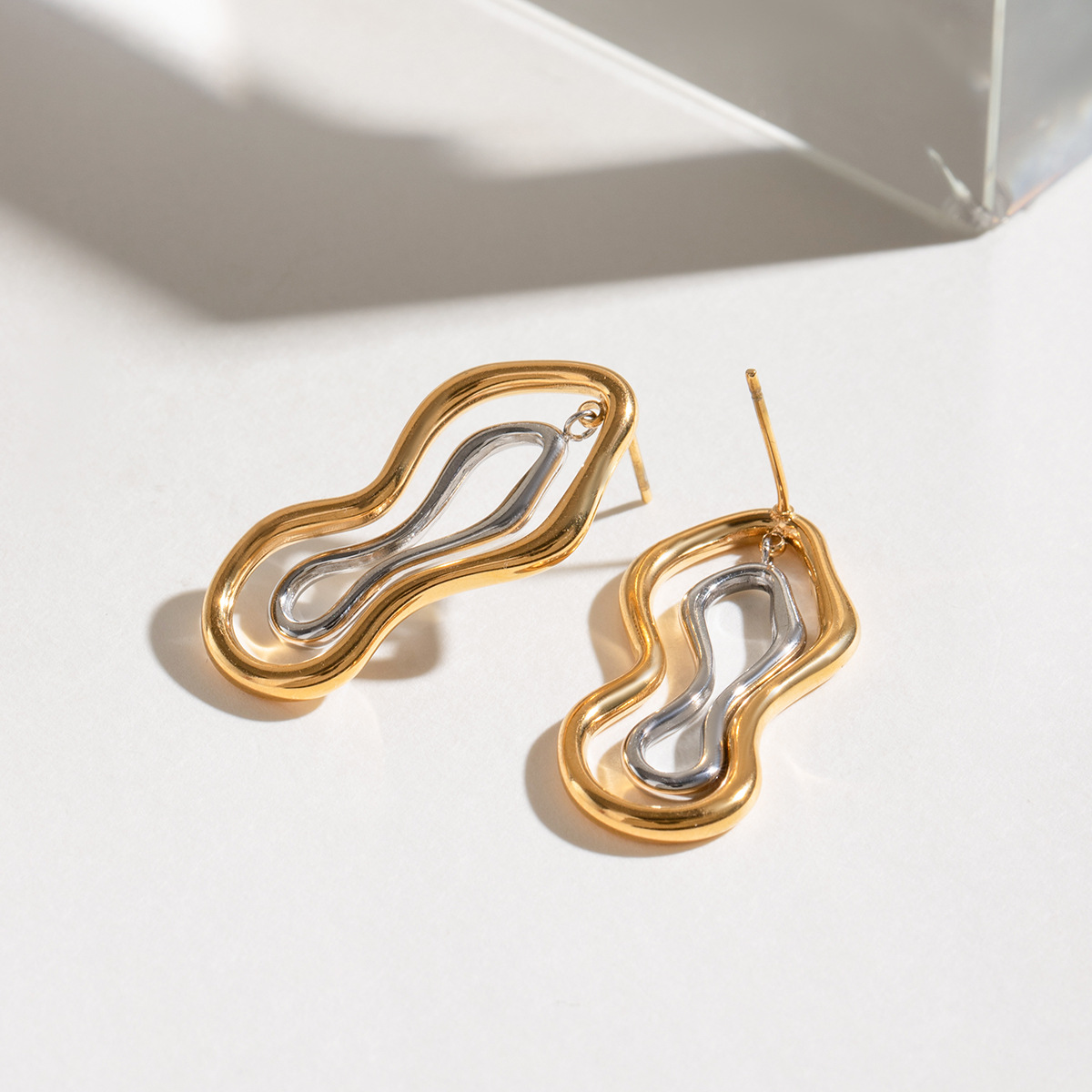 Stainless Steel Gold And Silver Color Matching Exaggerated Line Earrings