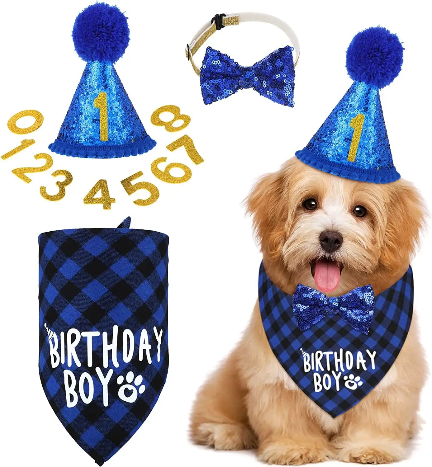 Pet Birthday Scarf And Hat Banner Hanging Flag Number Suit