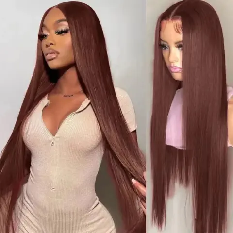 Front Lace Mid-length Straight Hair Women's High Temperature Synthetic