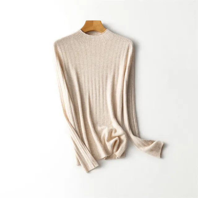 Women's All wool Long sleeved Sweater Seamless Worsted Half turtleneck Mernu Sunken Heather Camel - Shop at LoveMi