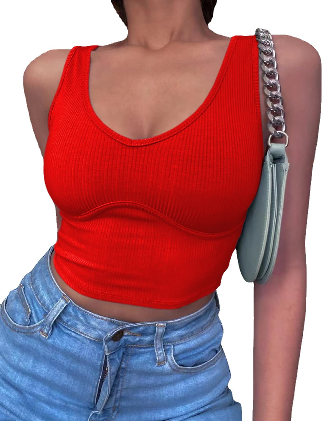 Women's Slim-fit  Deep V-neck Midriff-baring Knitted Vest - Image 4